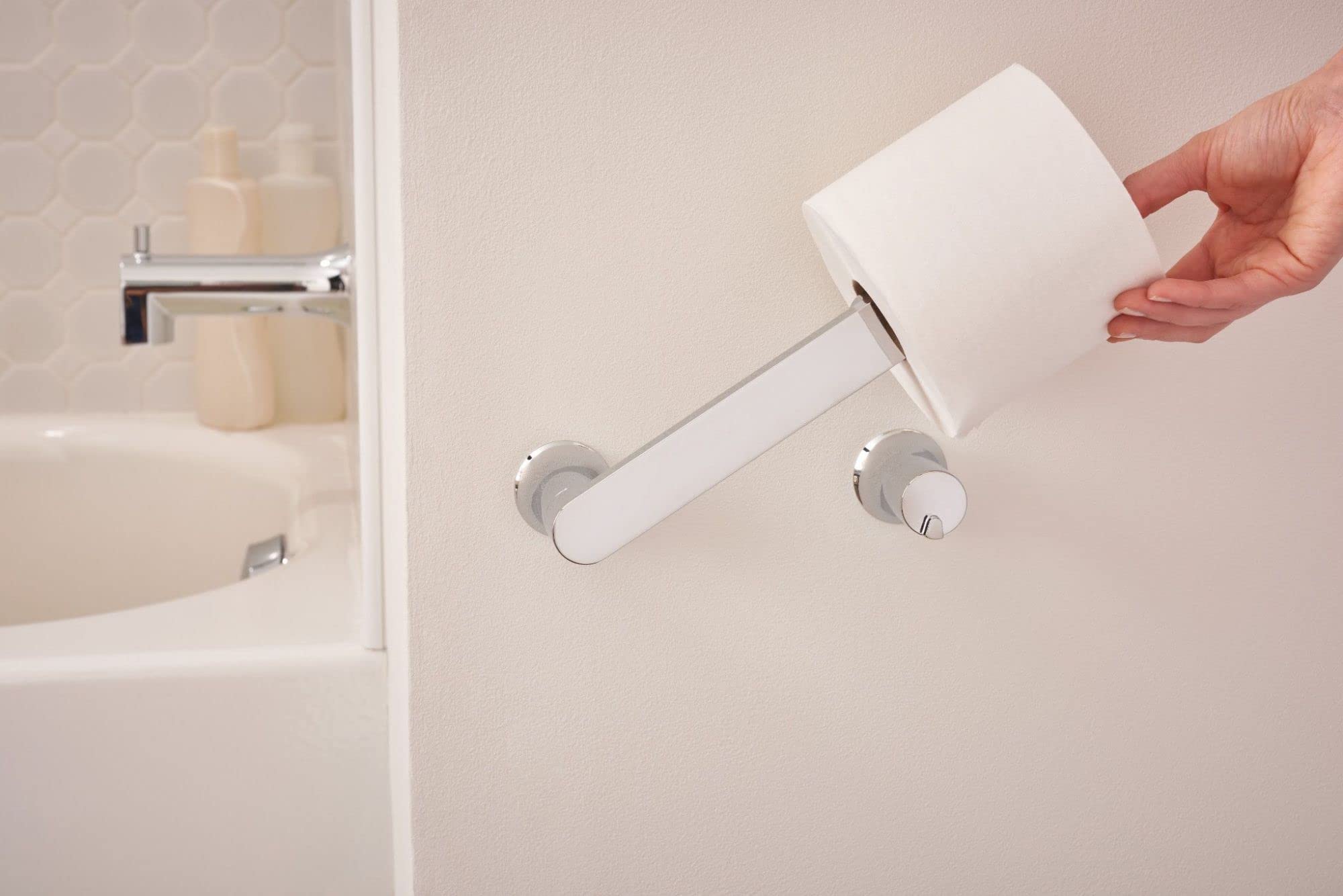 Moen Genta Lx Chrome Modern Wall Mount Pivoting Toilet Paper Holder, Modern Toilet Roll Holder For Bathroom, Bh3808Ch